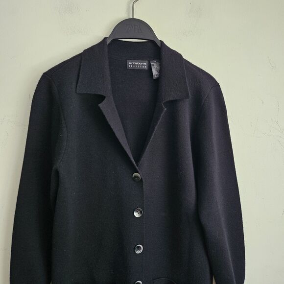 Vintage Liz Claiborne Knit Blazer Black Small 90s Merino Wool Blend Classic EUC - Picture 3 of 7